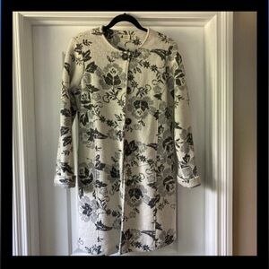 Anthropologie Lucy & Laurel Coat M Cream & Black Floral Boiled Wool Button Front